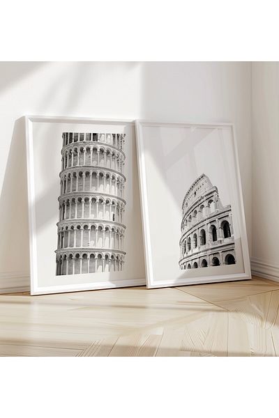 Home Set of 2 Italy Icons, Black and White Painting, Living Room Painting, Hall Decor, Poster Unframed