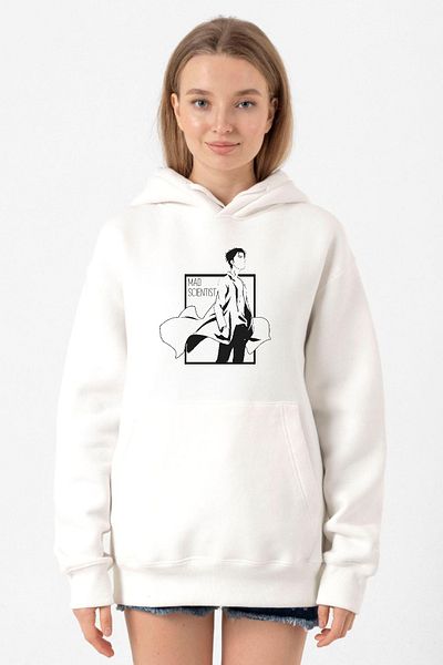 Tshirthane Steins Gate Rintarou Mad Scientist White Women's 3ip Hooded Sweatshirt