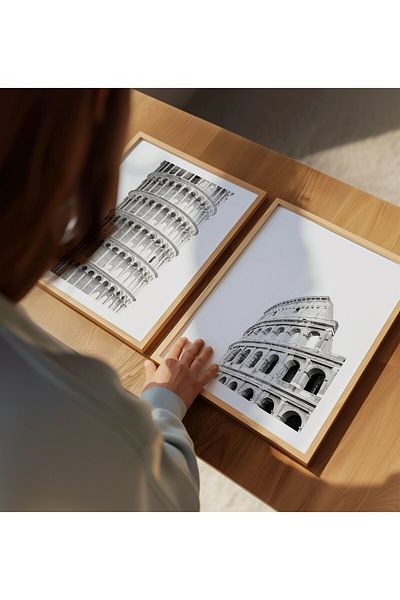 Home Set of 2 Italy Icons, Black and White Painting, Living Room Painting, Hall Decor, Poster Unframed