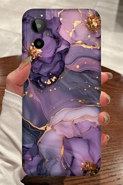 General Mobile GM 23 SE Lila Mermer Desenli Kamera Korumalı HD Baskılı Siliko...