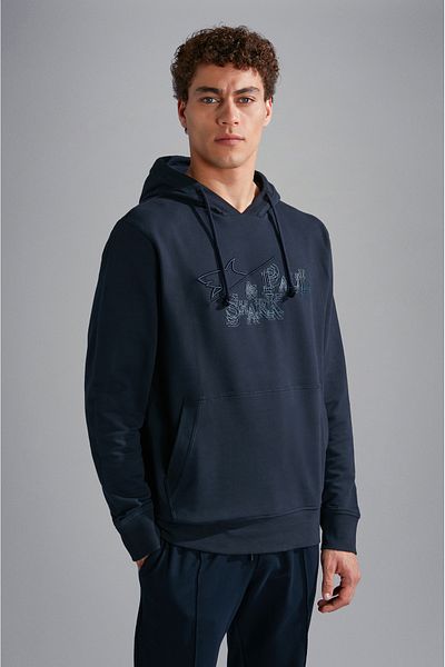 PAUL&SHARK Men's Regular Fit Hooded Long Sleeve Cotton Printed Navy Blue Sweatshirt 14311829 -050