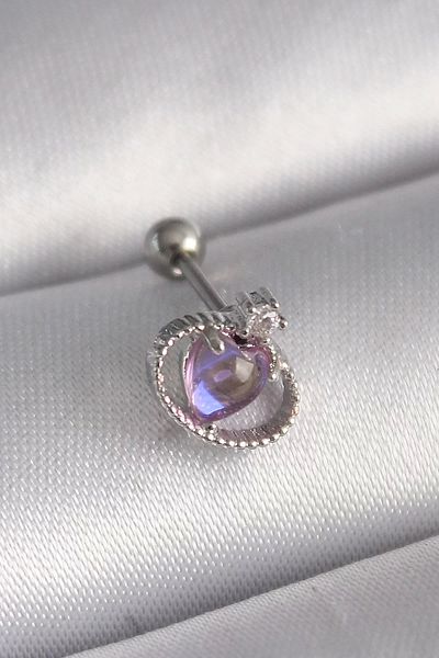 ANATOLİA TASARIM 316L Steel Silver Color Purple Enamel Heart Zircon Stone Detail Tragus Piercing