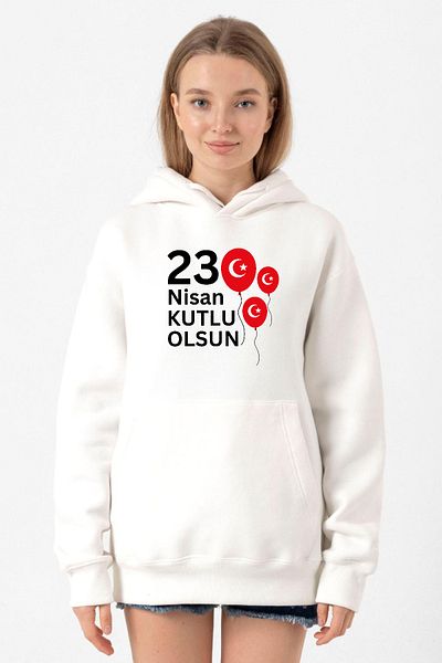 Tshirthane 23 April Balloon White Women's 3Ip Hooded Sweatshirt