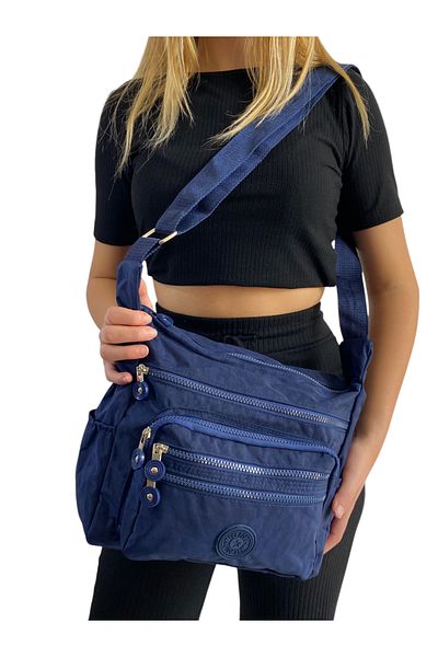 Gloria Women's Waterproof Crinkle Fabric Shoulder and Crossbody Bag with 6 Zipper Compartments