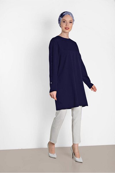 TRENDTESETTÜR Women's Dark Blue Classic Tunic 4415