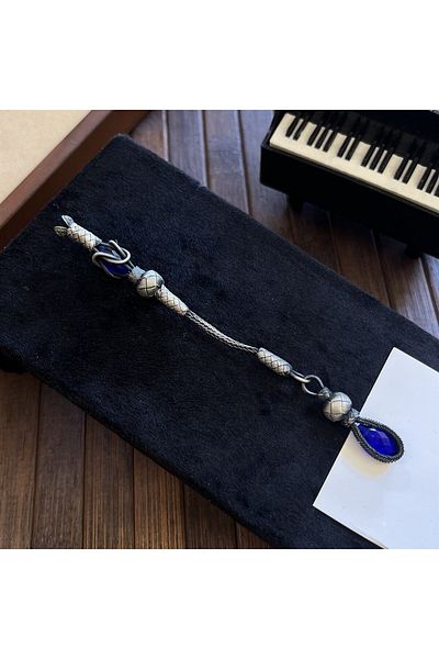 dergah tesbih Navy Blue Stone Silver Kazaziye Whip