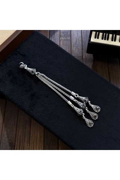 dergah tesbih 3-Piece Black Enameled Handcrafted Silver Tassel