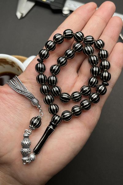 dergah tesbih Handcrafted Split Stone Silver Tufted Design