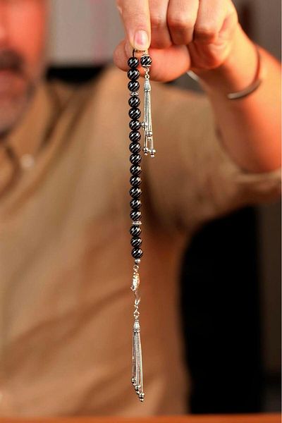 dergah tesbih Lion Figure Full Silver Design Oltu Stone Zaza Rosary