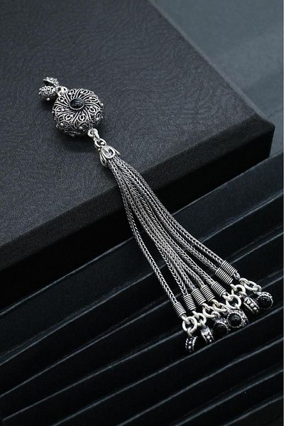 dergah tesbih Ottoman Motif Black Enameled Silver Tassel