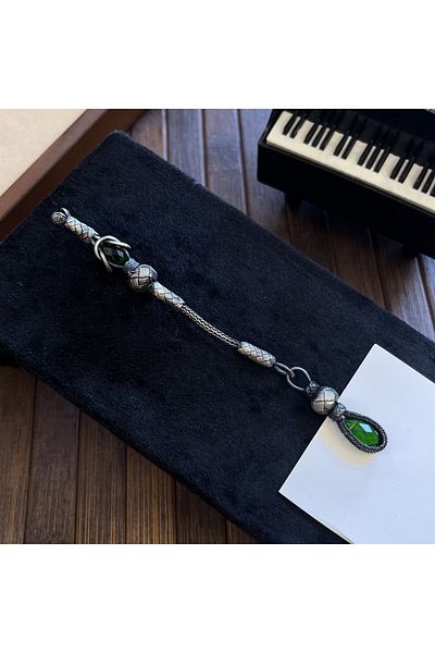 dergah tesbih Silver Kazaziye Whips with Green Stones