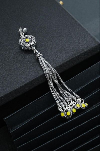 dergah tesbih Ottoman Motif Yellow Enameled Silver Tassel