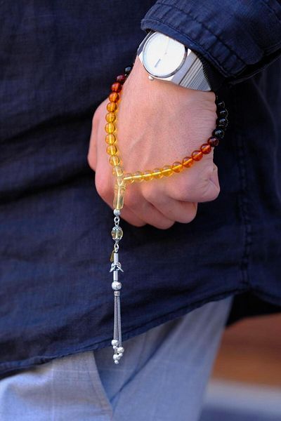dergah tesbih Cottage Color Drop Amber Silver Design Wrist Length (Amber)