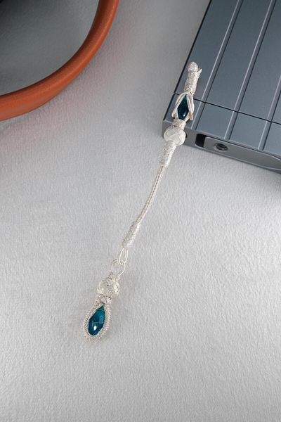 dergah tesbih Silver Kazaziye Whips with Blue Stones