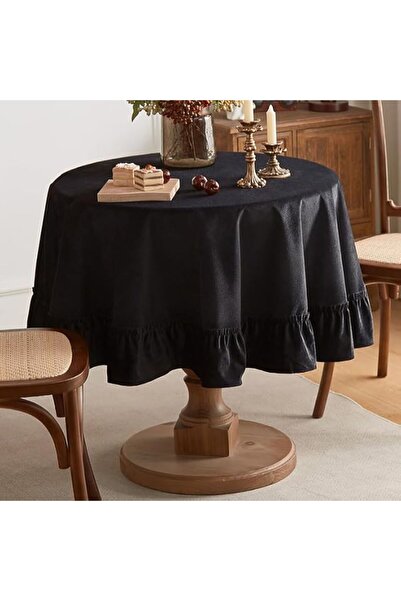 Erba kreasyon Masa Örtüsü Siyah Fırfırlı Masa Örtüsü 130 Cm