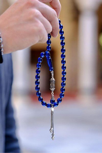 dergah tesbih Blue Lithuanian Drop Amber Silver Design (Amber)
