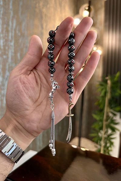 dergah tesbih Turquoise Coral Silver Tassel Zaza Oltu Stone Rosary