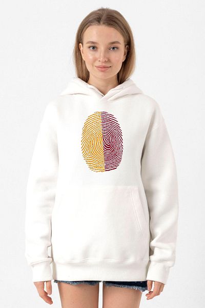 Tshirthane Yellow Red Fingerprint White Women's 3Ip Hooded Sweatshirt