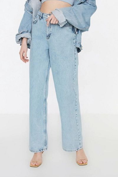 Trn JNS Channel Yüksel Waist Lycra Loose Leg Palazzo Model τζιν παντελόνι
