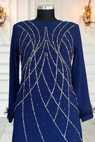 Amine Hüma Βραδινό φόρεμα με μπλέ Navy Asude Hijab