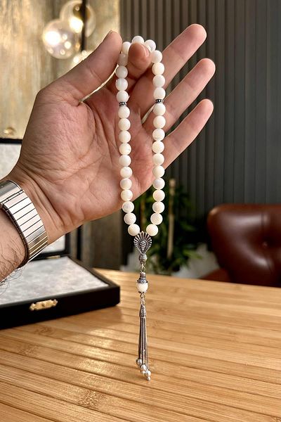 dergah tesbih Mother of Pearl Natural Stone Silver Design Rosary