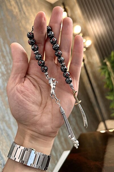 dergah tesbih Firuze Mercan Gümüş Püskül Zaza Oltu Taşı Tesbih