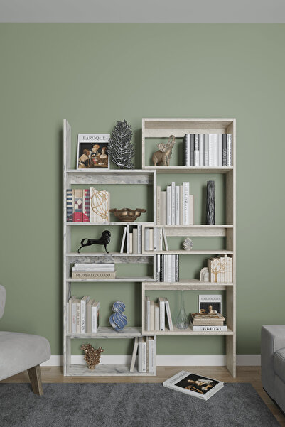 AYMOBSAN Aden Flat Dekoratif Kitaplık Mermer Desen