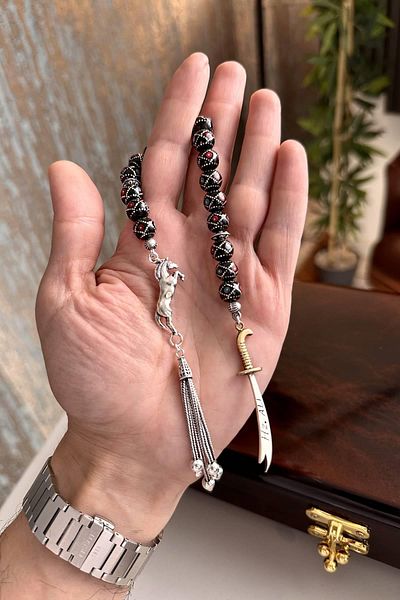 dergah tesbih Turquoise Coral Silver Tassel Zaza Oltu Stone Rosary