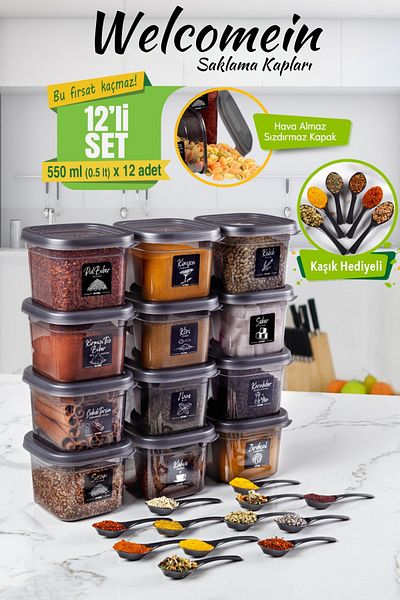 welcomein 12 Pieces 24 Pieces 12 Pieces of Spoons Gift Square Spice Rack 550 Ml. Dowry Set 20 Tags Gift