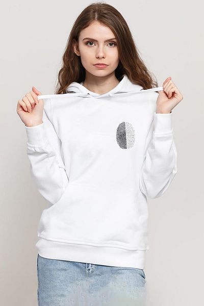 Tshirthane Black White Fingerprint White Women's 3Ip Hooded Sweatshirt