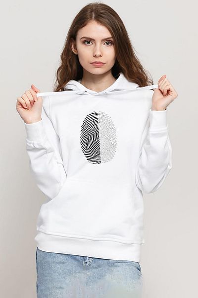 Tshirthane Black White Fingerprint White Women's 3Ip Hooded Sweatshirt