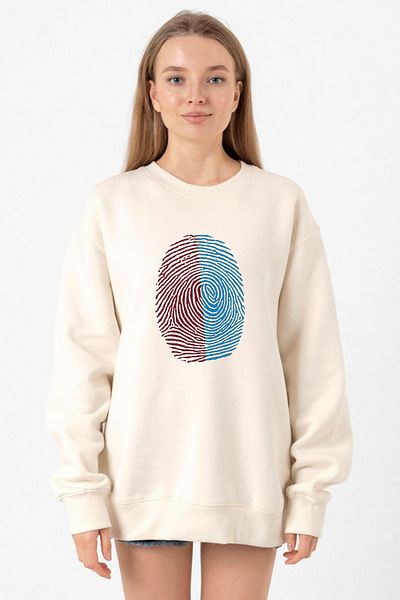 Tshirthane Burgundy Blue Fingerprint Ecru Women's 2Ip Sweatshirt