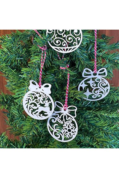 Buffer ®   10 Pieces Red and White Drawstring Bow Model Wooden Christmas Tree Ornament