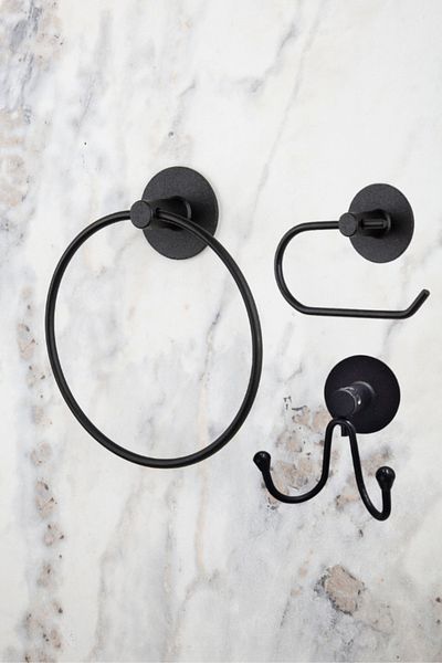 MultiStore Black Round Adhesive Ring Towel Holder/Wc Toilet Roll Holder/Bathroom Hanger Bathroom Organizer Set