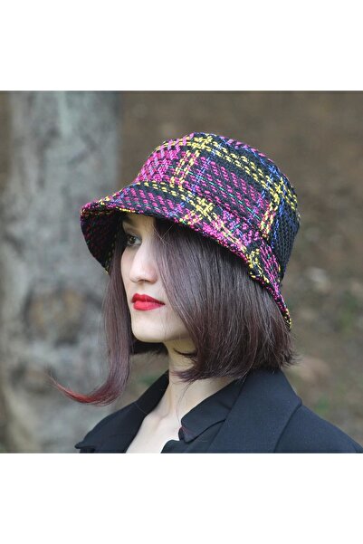 Bay Şapkacı Kışlık Kadın Yün Bermuda Mor Desenli Şapka 9898