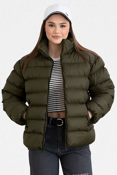 VODENS Women's Khaki Fur Lined Waterproof Stand Collar Puffer Coat