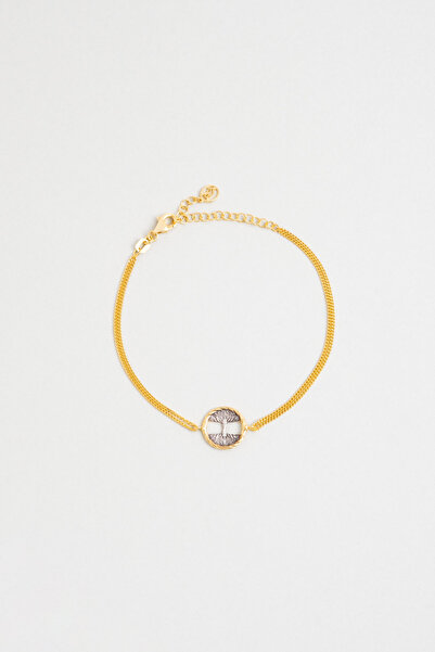 So CHIC... Hayat Ağacı 18 Ayar Sarı Altın Kaplama 20 Cm Gümüş Bileklik