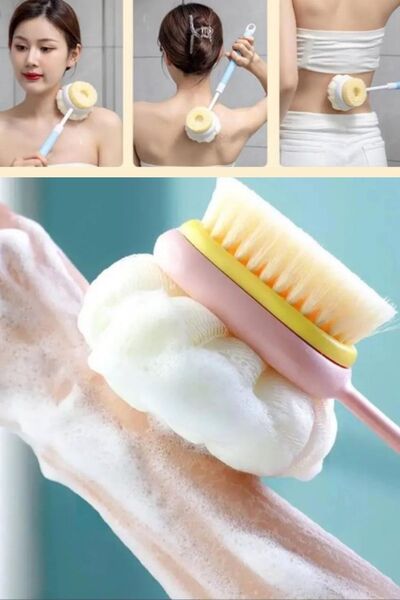 Buffer ®   Perie pentru spate pentru corp de baie, cu mâner lung, cu două fețe, 2 în 1 - Lufa