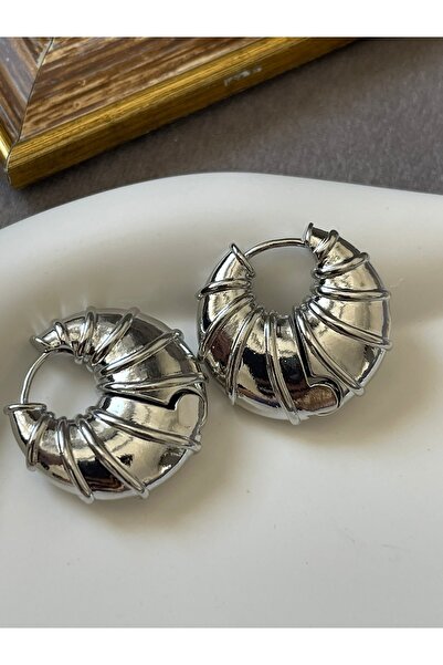 DKY Collection Tırtık Plaka Karides Model Silver Halka Küpe Vip Özel Seri Deniz Kabuğu Karides