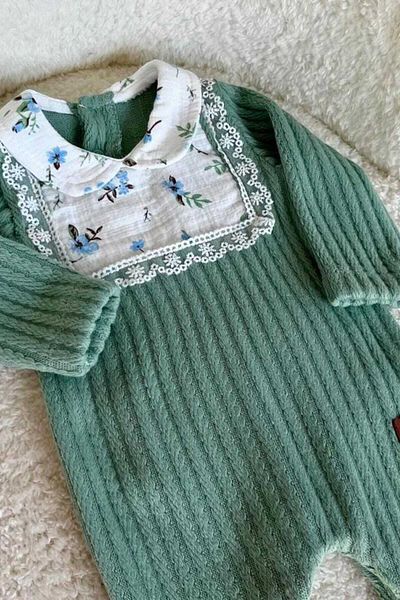 dinamik çocuk Patterned Knitwear Baby Girl Romper - Booties, Flower Muslin with Snap Fasteners, Embroidered Newborn for 0-12 Months