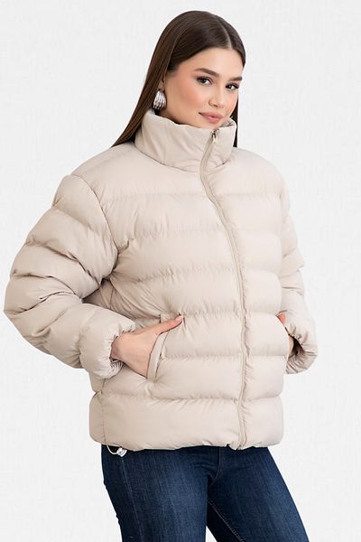 VODENS Women's Beige Sheepskin Waterproof Stand Collar down Jacket