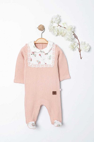 dinamik çocuk Patterned Knitwear Baby Girl Romper - Booties, Flower Muslin with Snap Fasteners, Embroidered Newborn for 0-12 Months