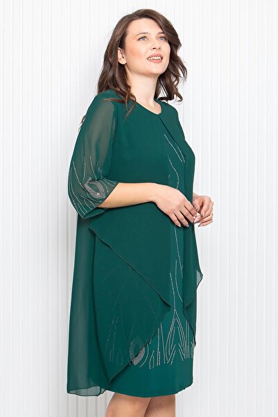 SUBU TASARIM Emerald Evening Dress - Stone Print Detail, MDV338