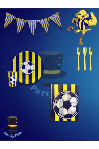 PartyPoo Σετ πάρτι γενεθλίων Yellow Navy Blue Fan Σετ κοστουμιών για 8 άτομα