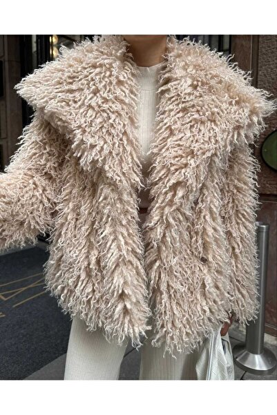 GM Butikk Beige Women's Fur Coat - Premium Plush Winter Faux