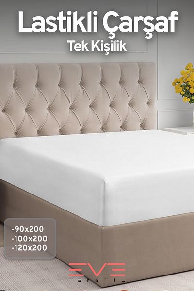 Eve Tekstil 100% Natural Cotton Single Rainforce Fabric Elastic Sheet and Pillowcase Set