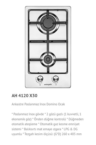 Eminçelik Ec-ah 4120 X30 Lpg Tüplü Ankastre Gömmeli Inox Çelik Ocak Sancak Alimer