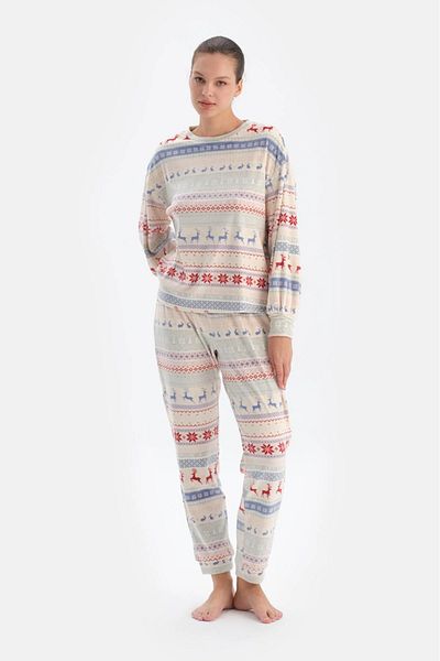 Dagi Set de pijamale din catifea cu imprimeu multicolor