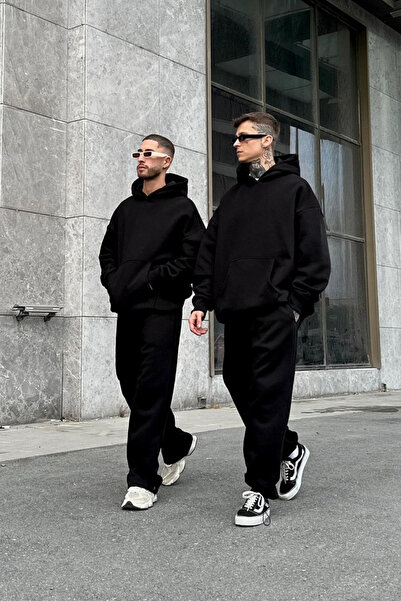 YAKAMEL Μαύρη φόρμα unisex με κουκούλα - Şardonlu Tk