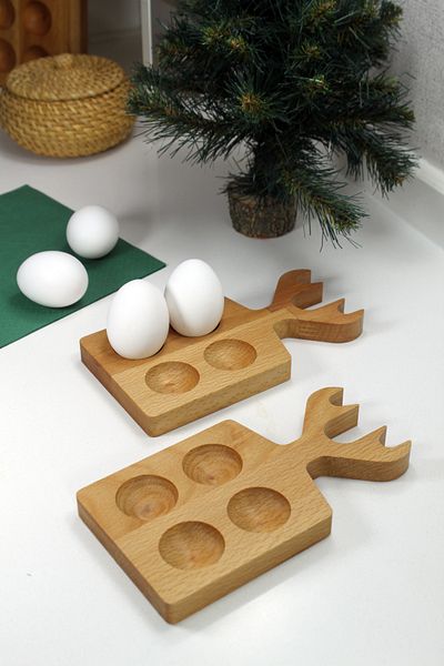 Teknofors Set of 2 4 Egg Holders - Wooden Deer, 100% Beech Wood